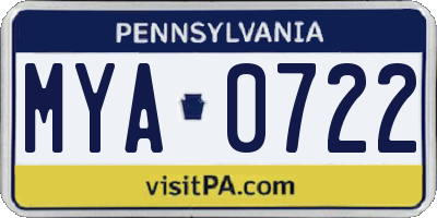 PA license plate MYA0722