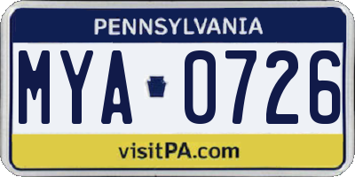 PA license plate MYA0726
