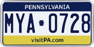 PA license plate MYA0728