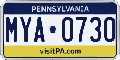 PA license plate MYA0730