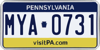 PA license plate MYA0731