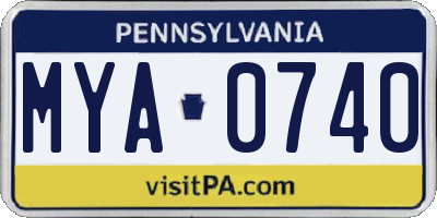PA license plate MYA0740