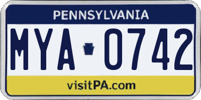 PA license plate MYA0742