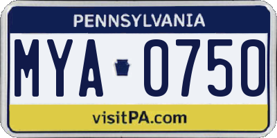 PA license plate MYA0750