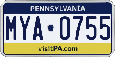 PA license plate MYA0755