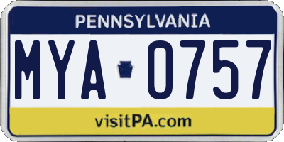 PA license plate MYA0757