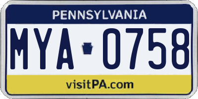 PA license plate MYA0758