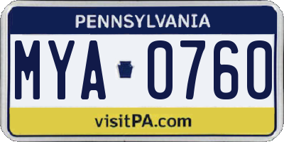 PA license plate MYA0760