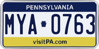 PA license plate MYA0763
