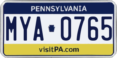 PA license plate MYA0765