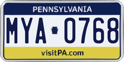 PA license plate MYA0768