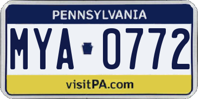 PA license plate MYA0772