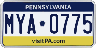 PA license plate MYA0775