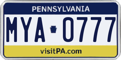 PA license plate MYA0777