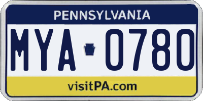 PA license plate MYA0780