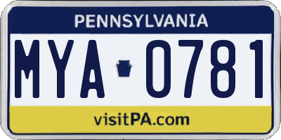 PA license plate MYA0781