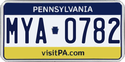 PA license plate MYA0782