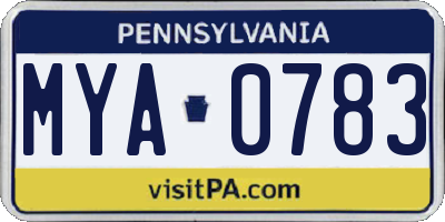 PA license plate MYA0783