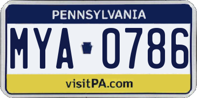 PA license plate MYA0786