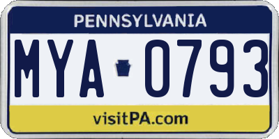 PA license plate MYA0793