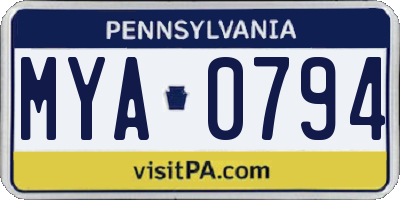 PA license plate MYA0794