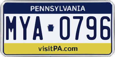 PA license plate MYA0796