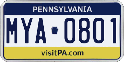 PA license plate MYA0801