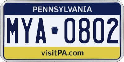 PA license plate MYA0802