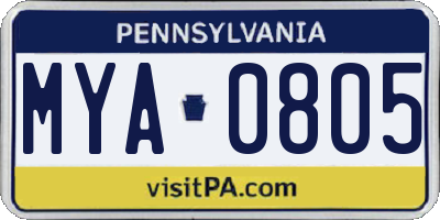 PA license plate MYA0805