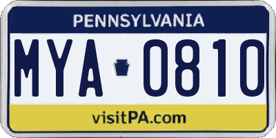 PA license plate MYA0810
