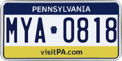 PA license plate MYA0818