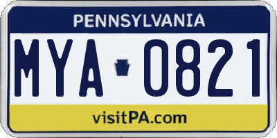 PA license plate MYA0821