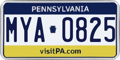 PA license plate MYA0825