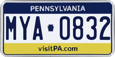 PA license plate MYA0832