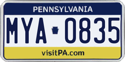 PA license plate MYA0835