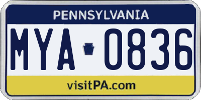 PA license plate MYA0836