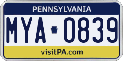 PA license plate MYA0839