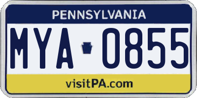 PA license plate MYA0855