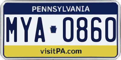 PA license plate MYA0860