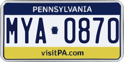 PA license plate MYA0870