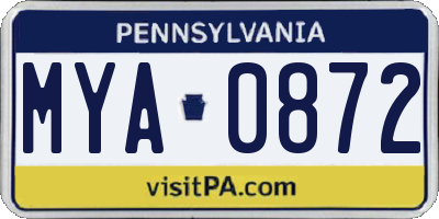 PA license plate MYA0872