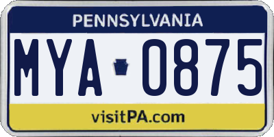PA license plate MYA0875