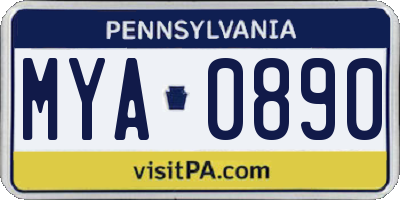 PA license plate MYA0890