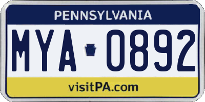 PA license plate MYA0892