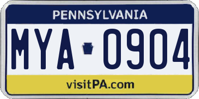 PA license plate MYA0904