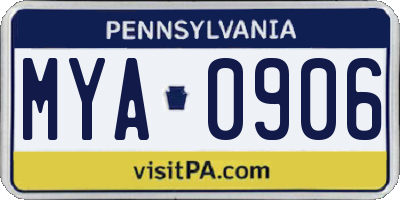 PA license plate MYA0906