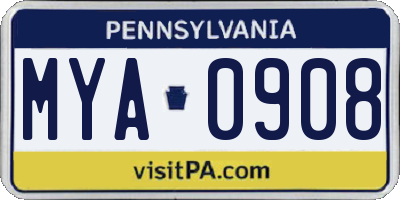 PA license plate MYA0908