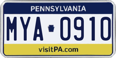 PA license plate MYA0910