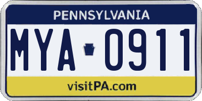 PA license plate MYA0911