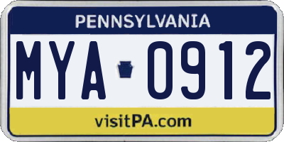 PA license plate MYA0912
